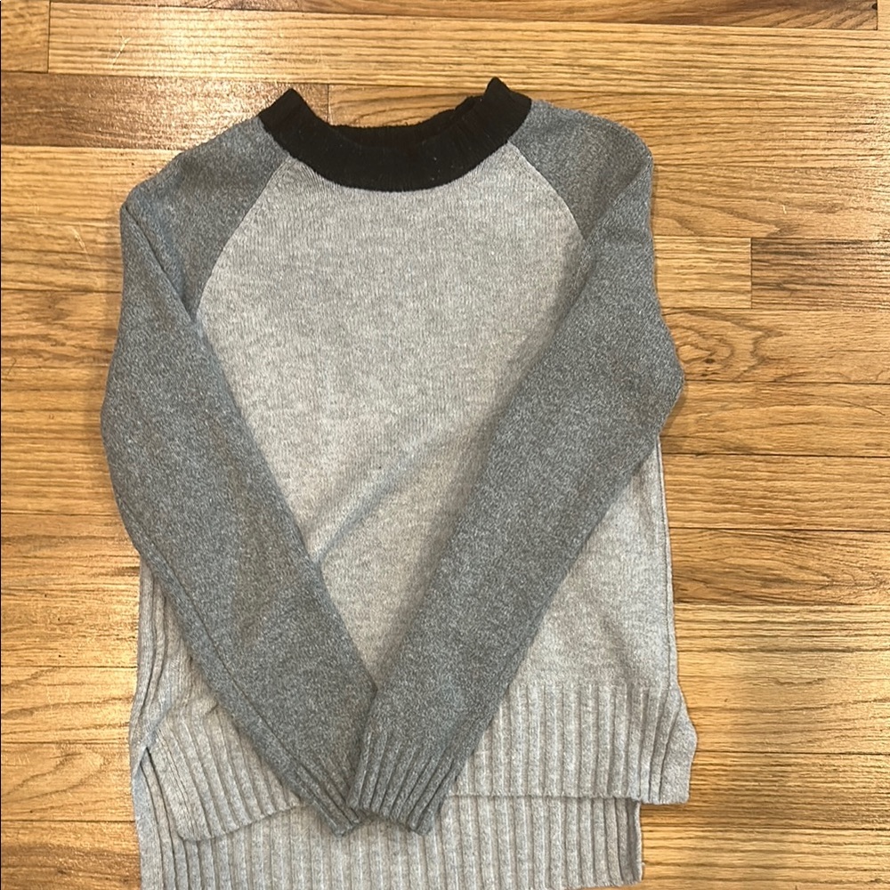 Gray and Black Crew Neck Sweater with Raglan Sleeves
